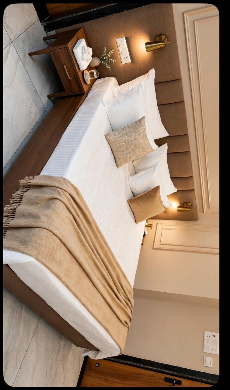 King bed with throw, seen from above